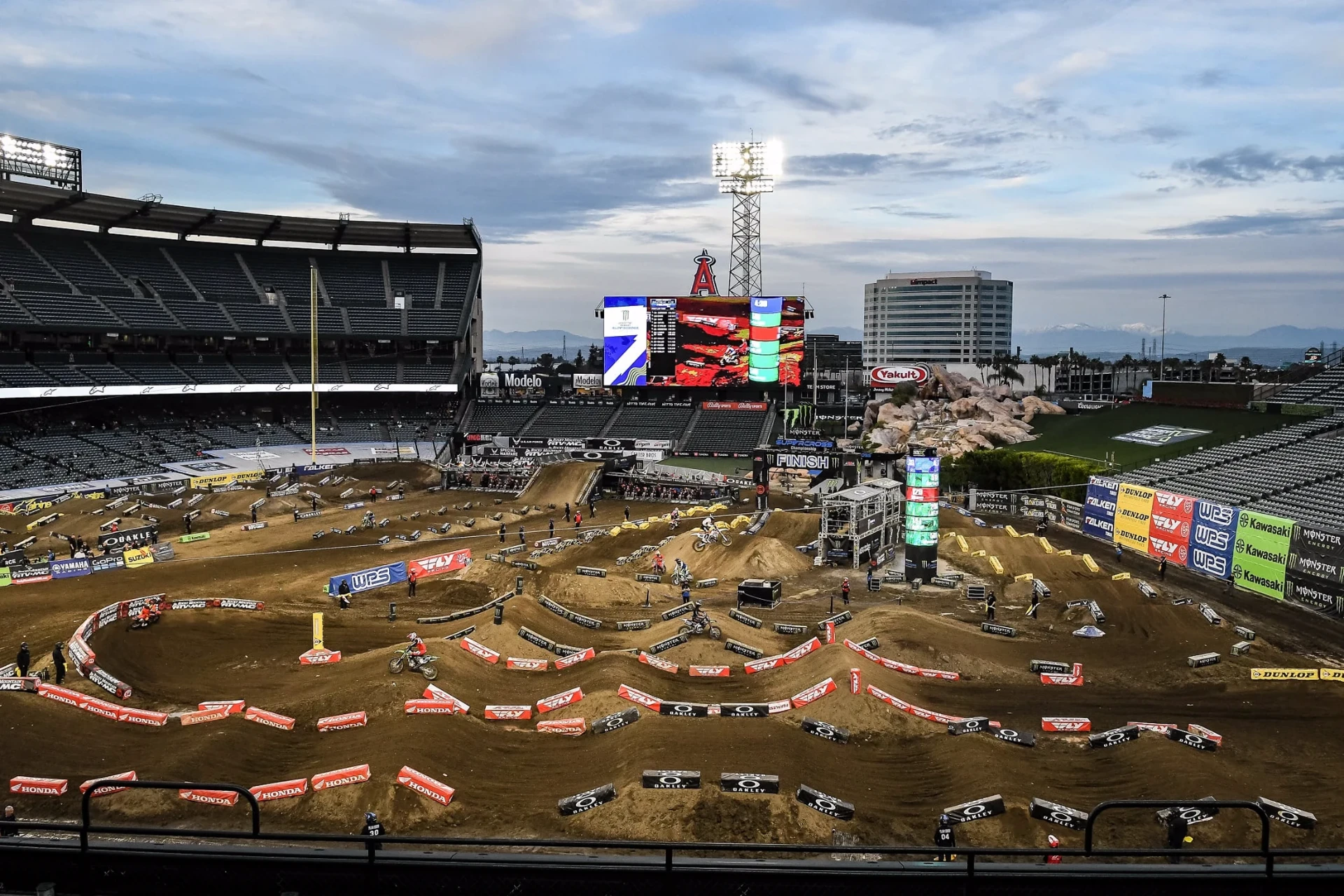 Anaheim Supercross track at dusk