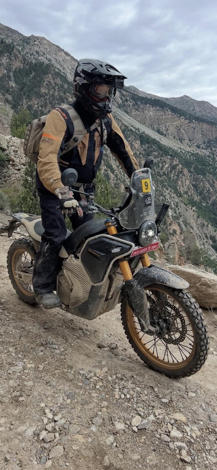 Royal Enfield rider on a mountain trail