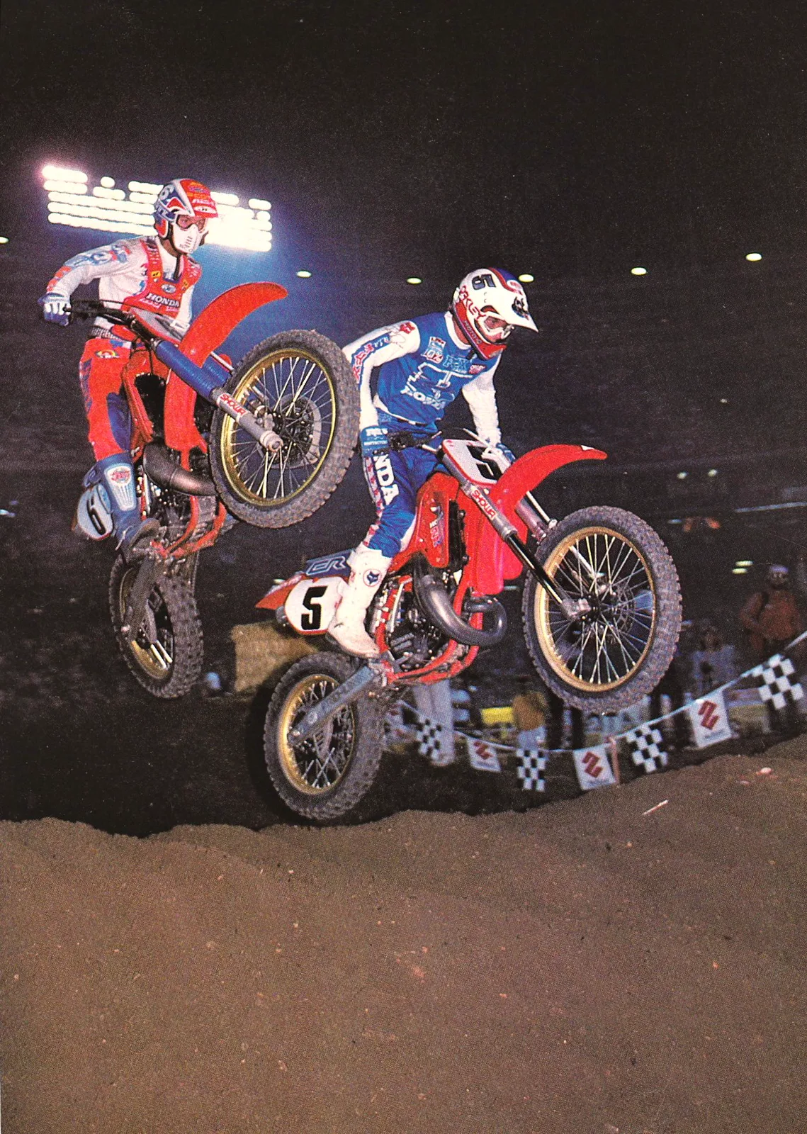 Rick Johnson airborne at a 1980s Supercross