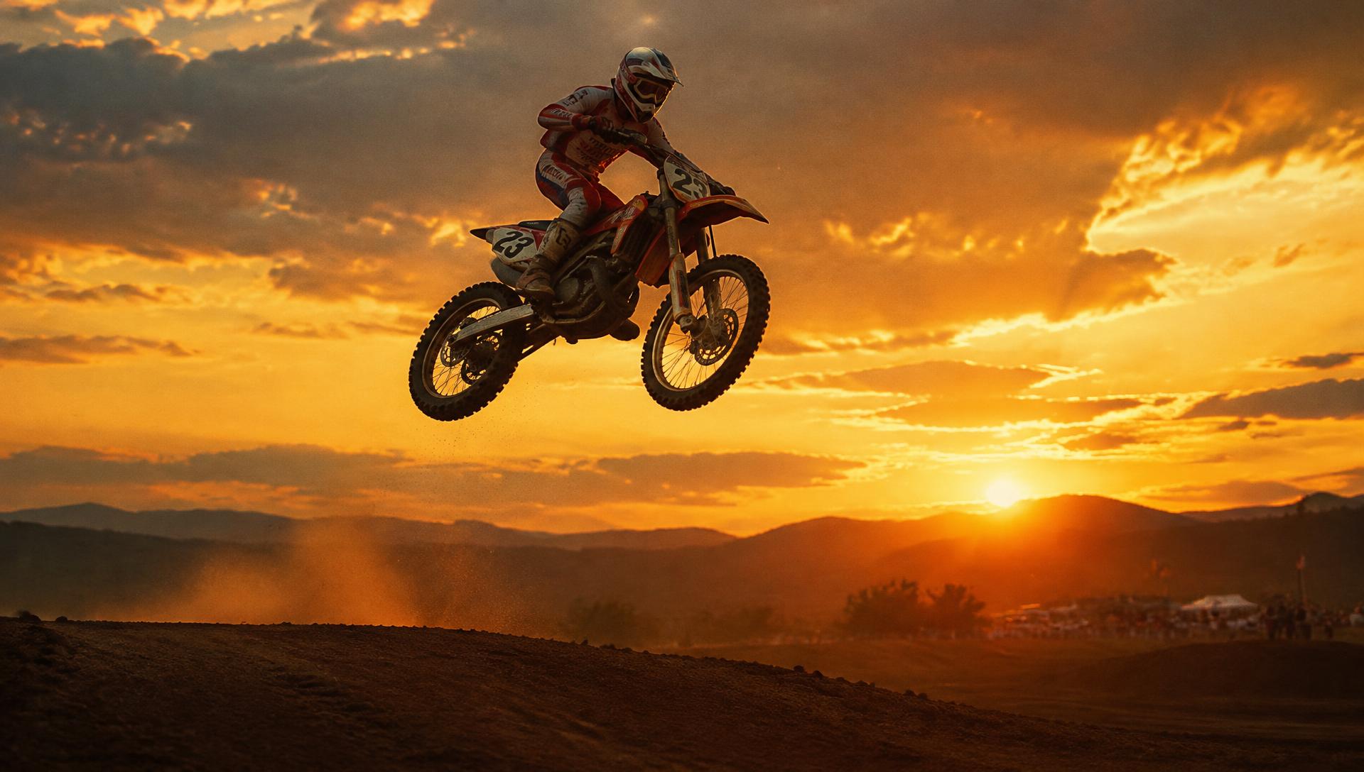 Rider airborne at sunset